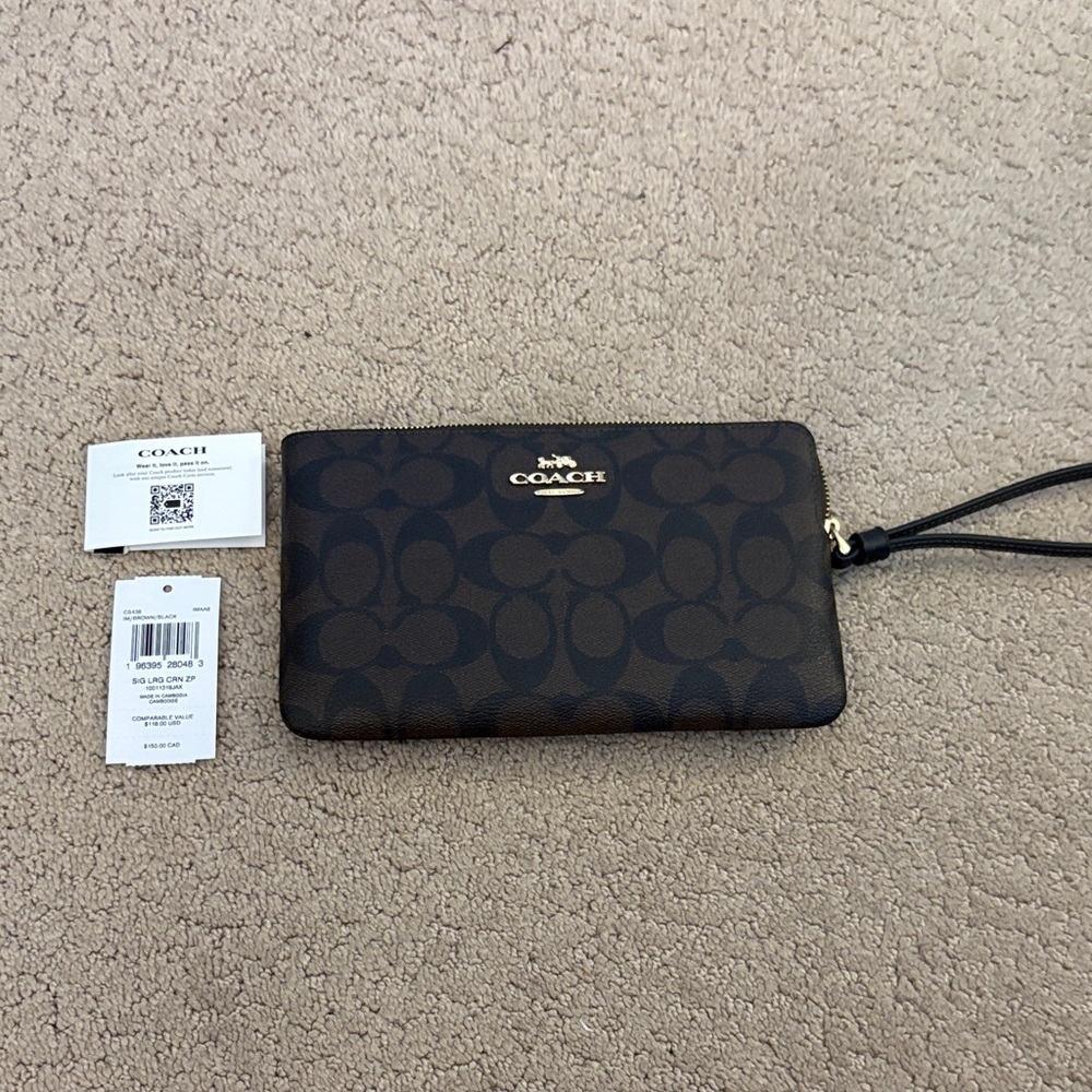 Coach Signature Brown and Black Wristlet NWT